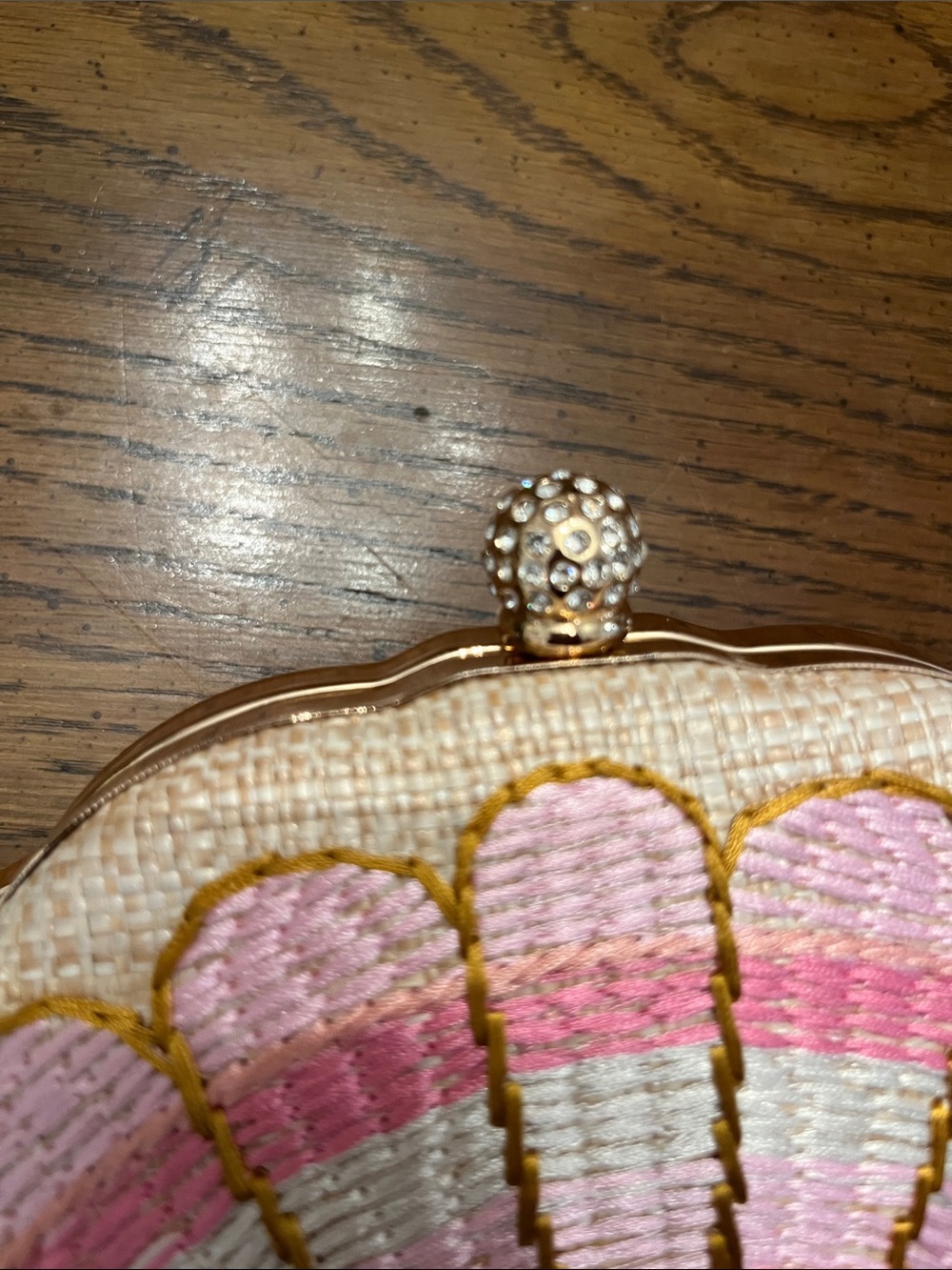 Haute Hippie Pink & Cream Shell-Embroidered Clutch with Gold Chain - Picture 9 of 15